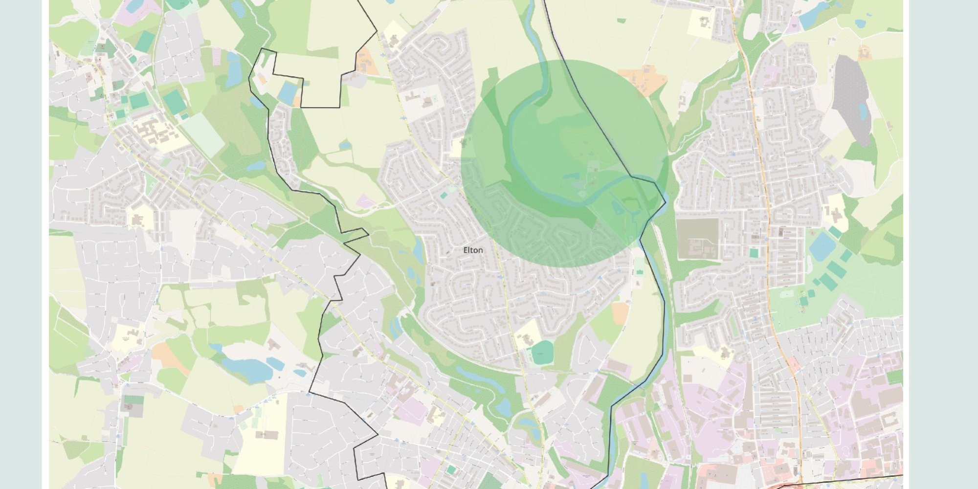 A map of Elton highlighting Burrs Country Park