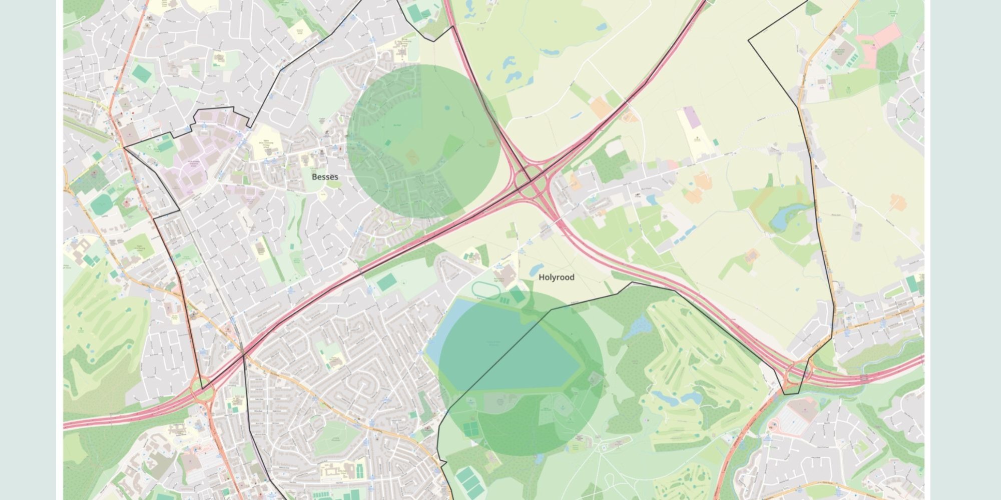 A map of Whitefield & Prestwich highlighting Heaton Park and Boz Park