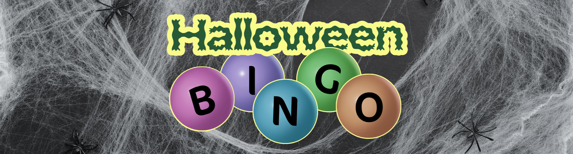 Spiderwebs with spiders in them and the text 'Halloween Bingo'
