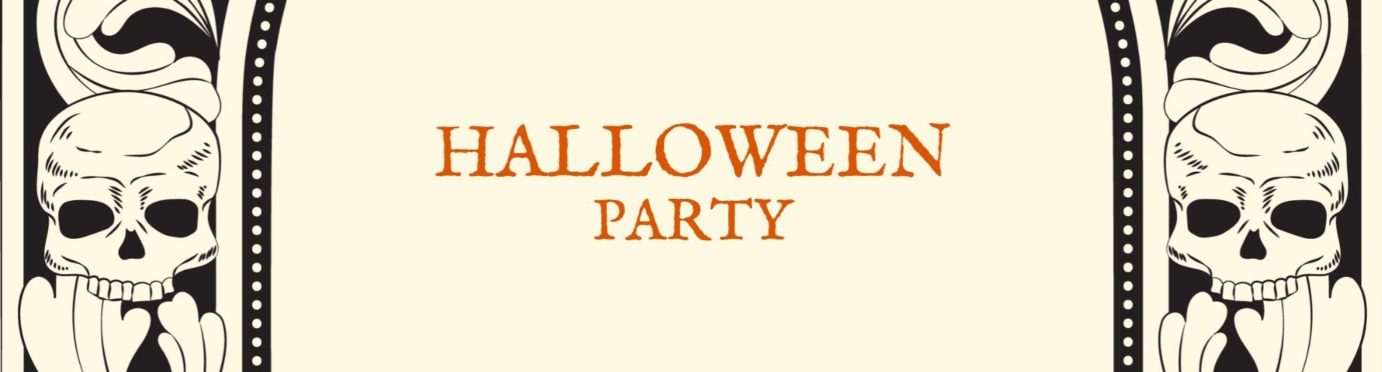 A border with a two skulls and the text 'Halloween Party' in the centre