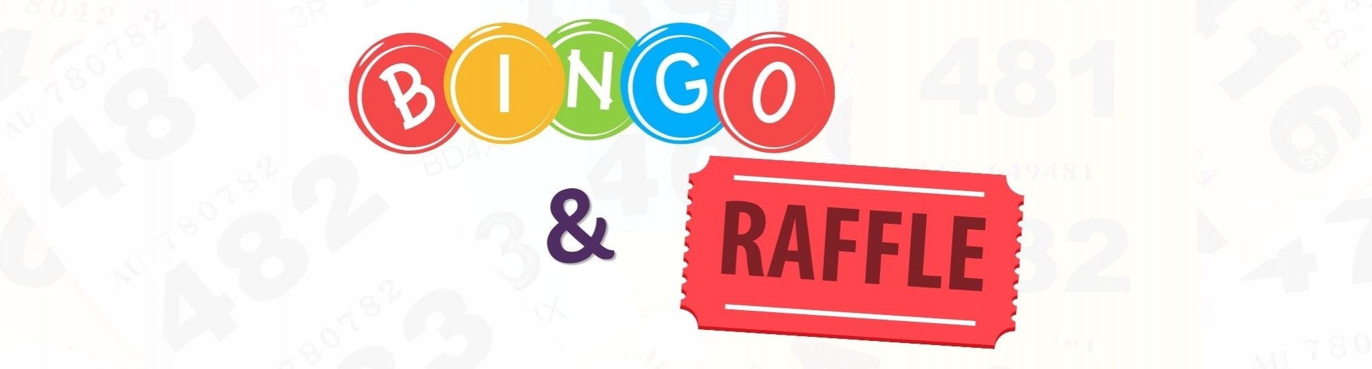 Image of raffle tickets with a graphic saying Bingo and another graphic saying Raffle