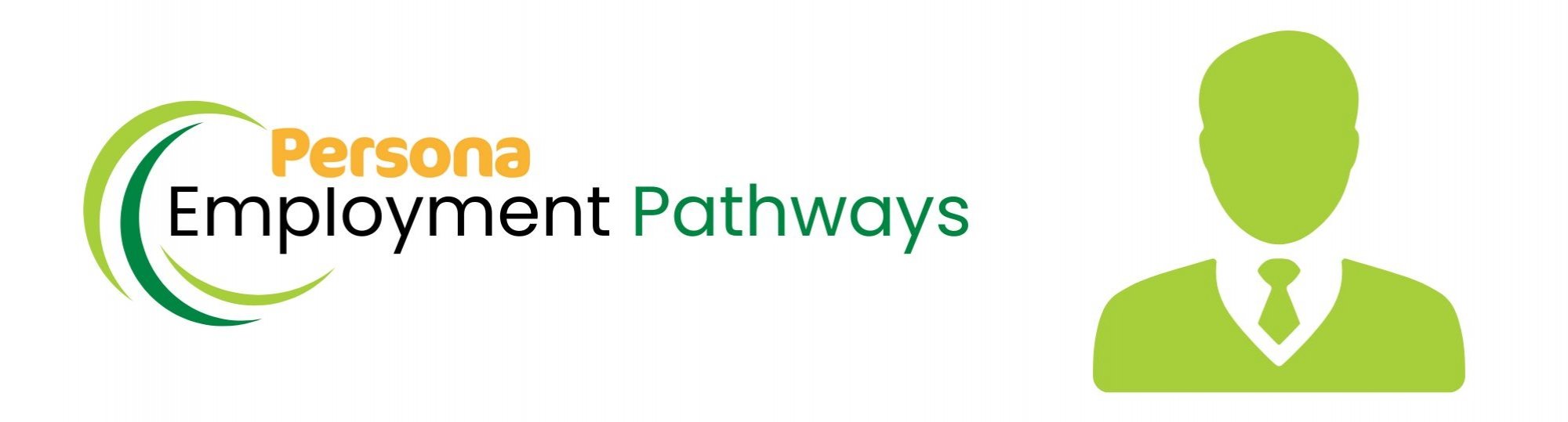 Persona Employment Pathways logo and a green outline of a man wearing a tie